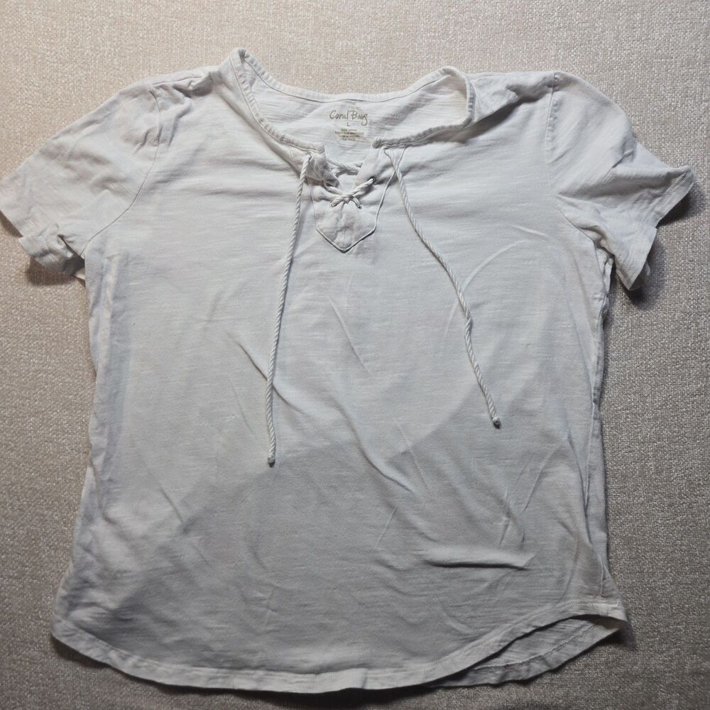 Coral Bay White  Rope Tie Henley Top 100% Cotton